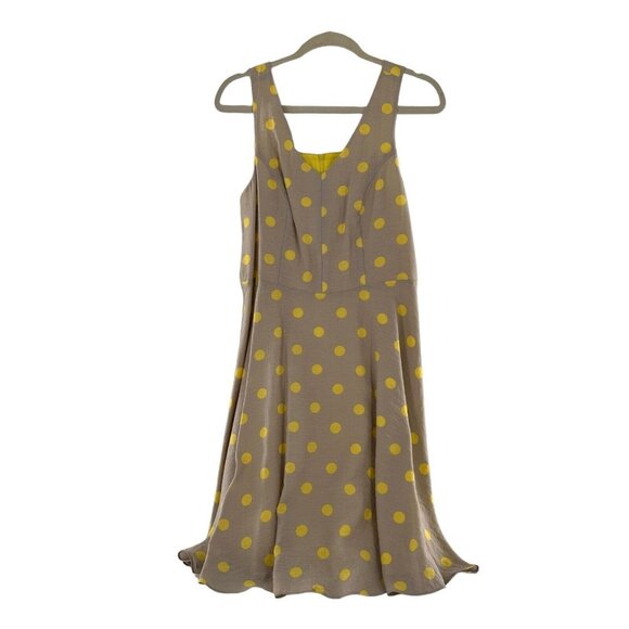 Yumi Yellow Polka Dot 8/10 L Sleeveless Fit & Flare Dress Viscose Linen Boho - Picture 1 of 15